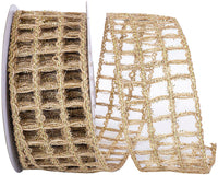 Natural Gold Jute Sparkle Wired Edge Ribbon 2-1/2 Inch
