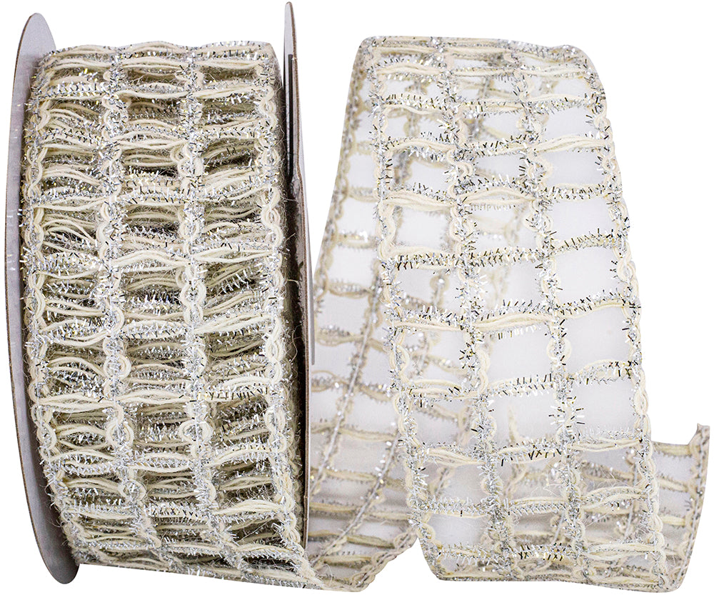 Ivory Silver 2-1/2 Inch Jute Box Sparkle Ribbon