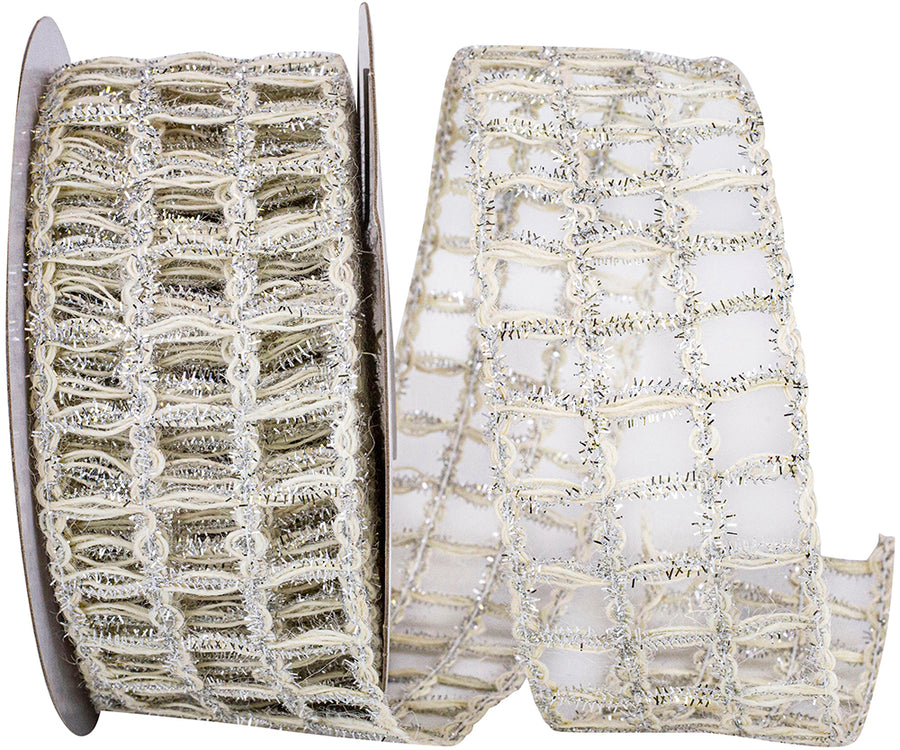 Ivory Silver 2-1/2 Inch Jute Box Sparkle Ribbon