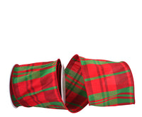 Dupioni Plaid Wired Edge Ribbon Red Green 4 Inch 10Yds