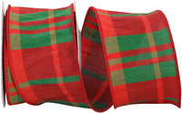 Dupioni Plaid Wired Edge Ribbon Red Green 2-1/2 Inch