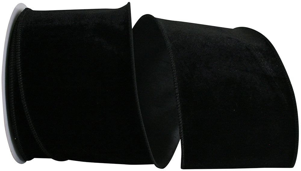 Black 4 Inch Plush Velvet With Dupioni Backing Wired Edge Ribbon for Wreaths & Bows