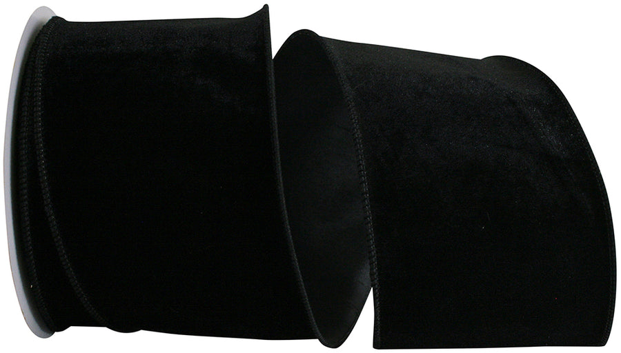 Black 4 Inch Plush Velvet With Dupioni Backing Wired Edge Ribbon for Wreaths & Bows