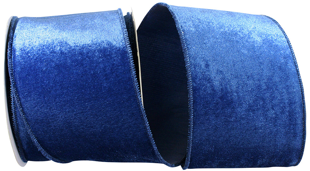 Blue 4 Inch Plush Velvet With Dupioni Backing Wired Edge Ribbon for Wreaths & Bows