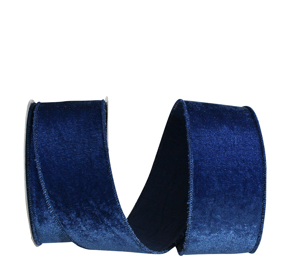 Blue 2-1 2 Inch Plush Velvet With Dupioni Backing Wired Edge Ribbon for Wreaths & Bows