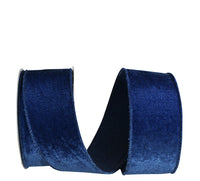 Blue 2-1 2 Inch Plush Velvet With Dupioni Backing Wired Edge Ribbon for Wreaths & Bows