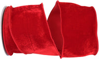 Red 4 Inch Plush Velvet With Dupioni Backing Wired Edge Ribbon for Wreaths & Bows