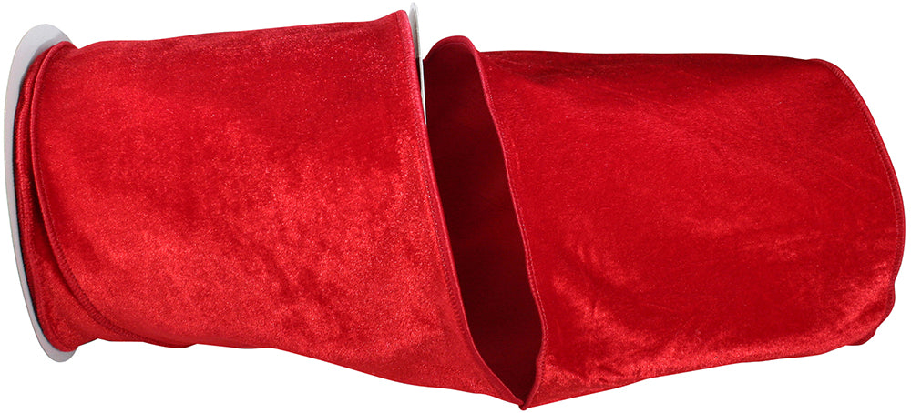 Red 6 Inch Plush Velvet With Dupioni Backing Wired Edge Ribbon for Wreaths & Bows