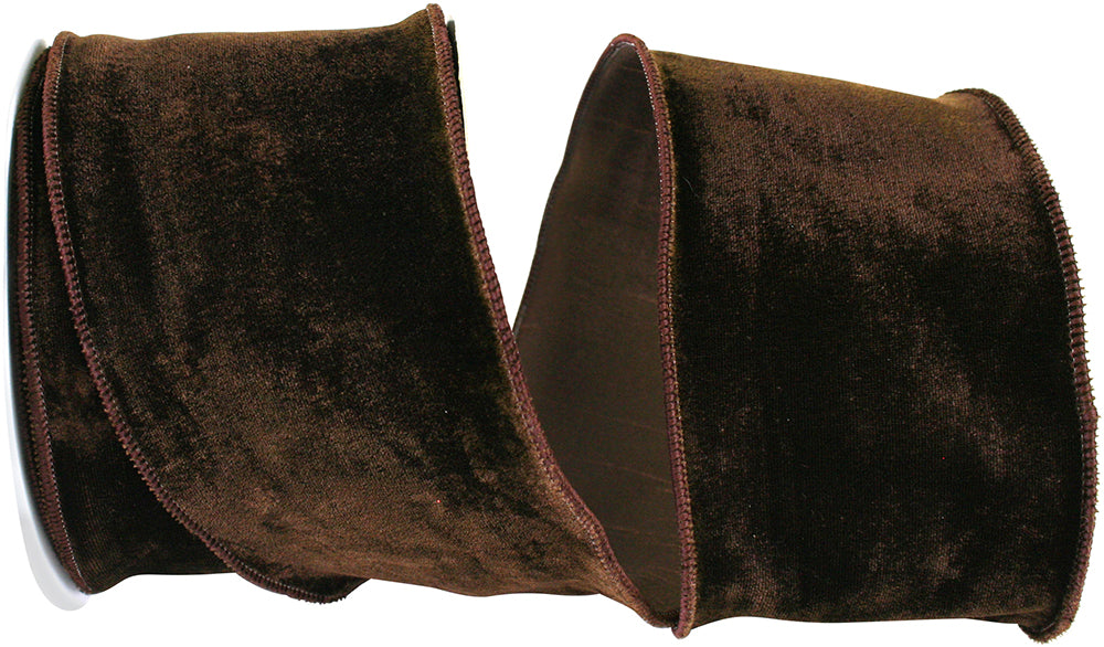 Brown 4 Inch Plush Velvet With Dupioni Backing Wired Edge Ribbon for Wreaths & Bows