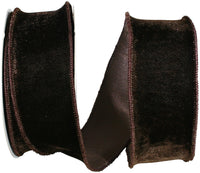 Brown 2-1 2 Inch Plush Velvet With Dupioni Backing Wired Edge Ribbon for Wreaths & Bows
