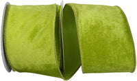 Lime 4 Inch Plush Velvet With Dupioni Backing Wired Edge Ribbon for Wreaths & Bows