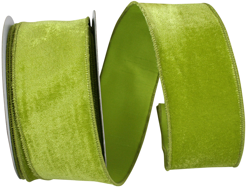 Lime 2-1 2 Inch Plush Velvet With Dupioni Backing Wired Edge Ribbon for Wreaths & Bows