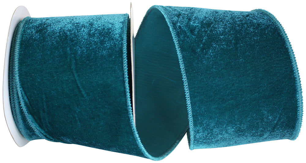 Teal 4 Inch Plush Velvet Wired Edge Ribbon for Wreaths