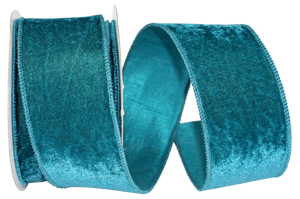 Teal Plush Velvet Wired Edge Ribbon 2-1/2 Inch for Bows
