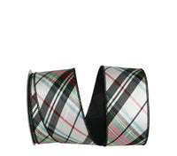 Plaid White 2-1/2 Inch Dupioni Wired Edge Ribbon