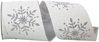 Dupioni Snowflake Glitter Ribbon 4 Inch White Silver