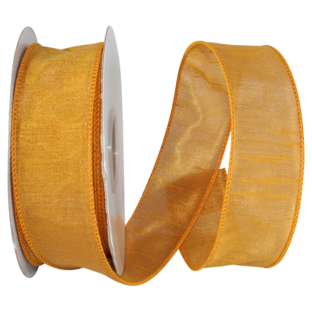 Gold 1-1 2 Inch Dupioni Season Wired Edge Ribbon for Wreaths & Bows