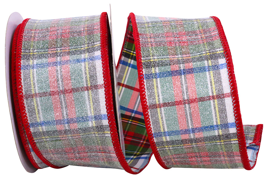Frosted Steward's Plaid Dupioni Ribbon White 2-1/2 Inch