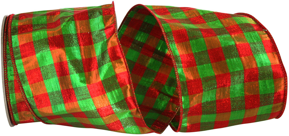 Metallic Shine Dupioni Ribbon Red Green 4 Inch for Bows