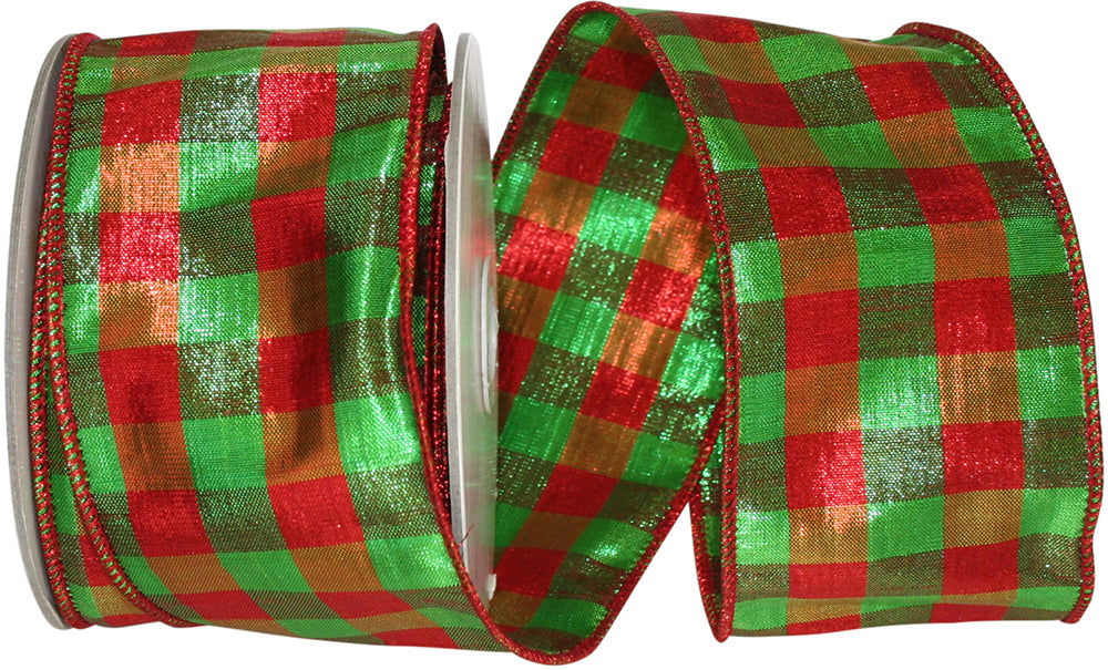 Metallic Shine Red Green 2-1/2 Inch Wired Edge Ribbon