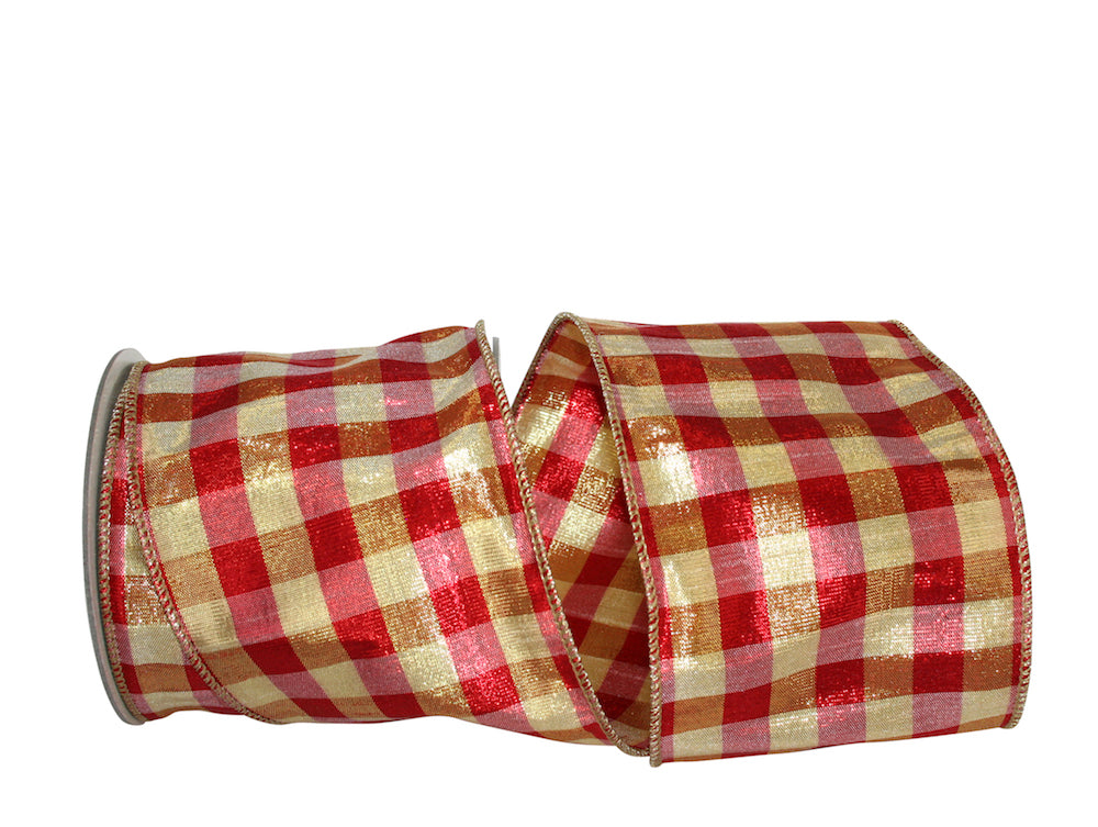 Metallic Shine Red Gold 4 Inch Wired Edge Ribbon