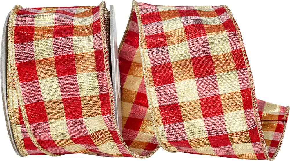 Metallic Shine Red Gold Glitter Dots Ribbon 2-1/2 Inch