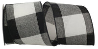 Gingham Check Wired Edge Ribbon Black White 4 Inch 10Yds