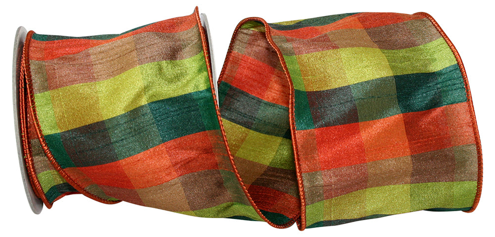 Plaid Dupioni Wired Edge Ribbon Multi 4 Inch for Bows
