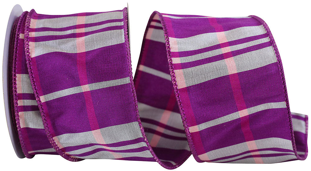 Purple Plaid Elegance Dupioni Wired Edge Ribbon 2-1/2 Inch
