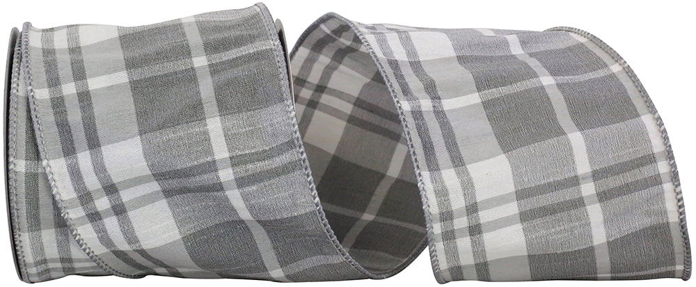 Grey 4 Inch Dupioni Wired Edge Ribbon for Wreaths and Bows