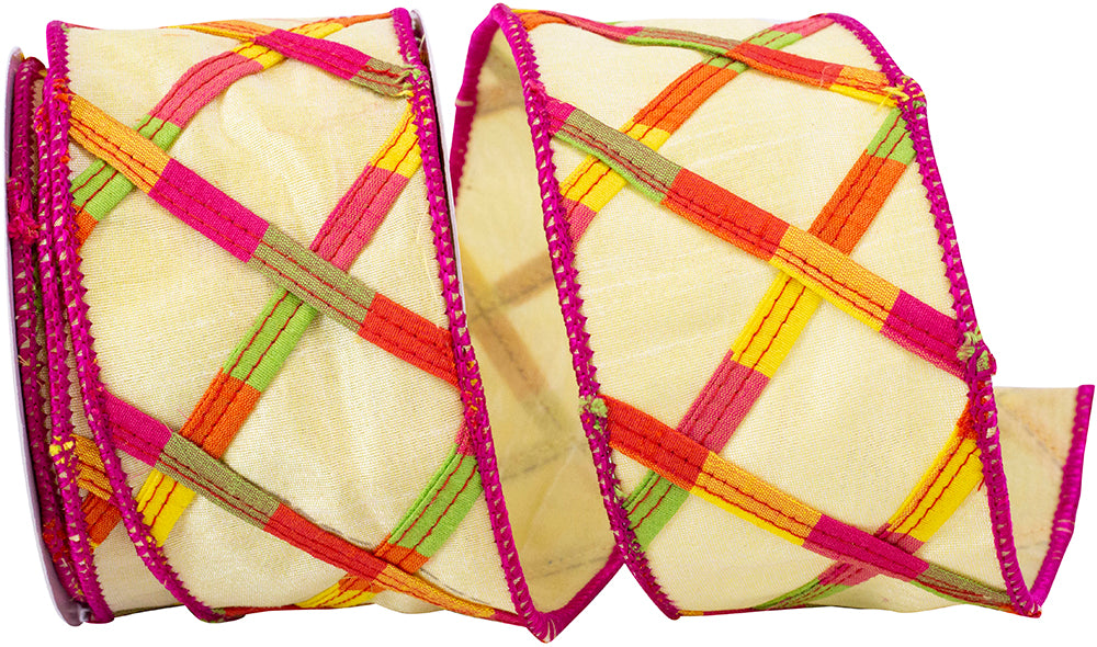 Multi 2-1 2 Inch Rainbow Lattice Hemmy Wired Edge Ribbon for Wreaths & Bows