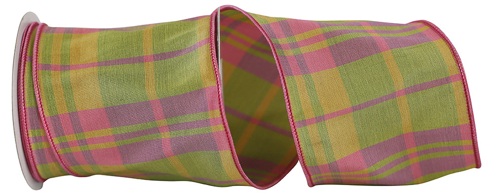 Plaid Wired Edge Ribbon Multi 4 Inch for Wreaths and Bows