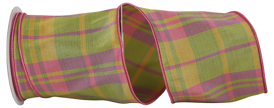 Plaid Wired Edge Ribbon Multi 4 Inch for Wreaths and Bows