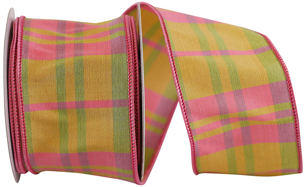 Plaid Wired Edge Ribbon Multi 2-1/2 Inch for Wreaths