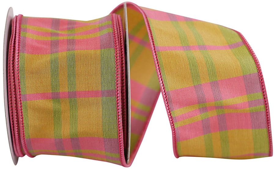 Plaid Wired Edge Ribbon Multi 2-1/2 Inch for Wreaths
