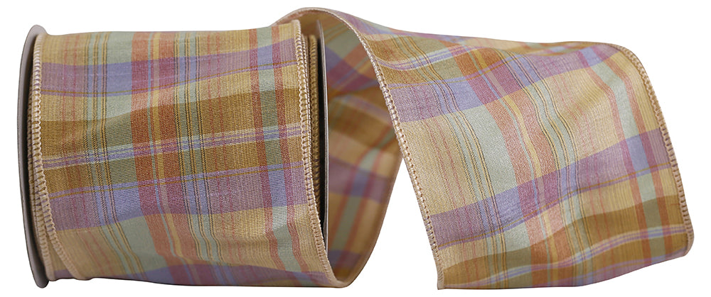 Plaid Sand Elegance 4 Inch Dupioni Wired Edge Ribbon