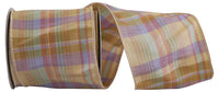 Plaid Sand Elegance 4 Inch Dupioni Wired Edge Ribbon