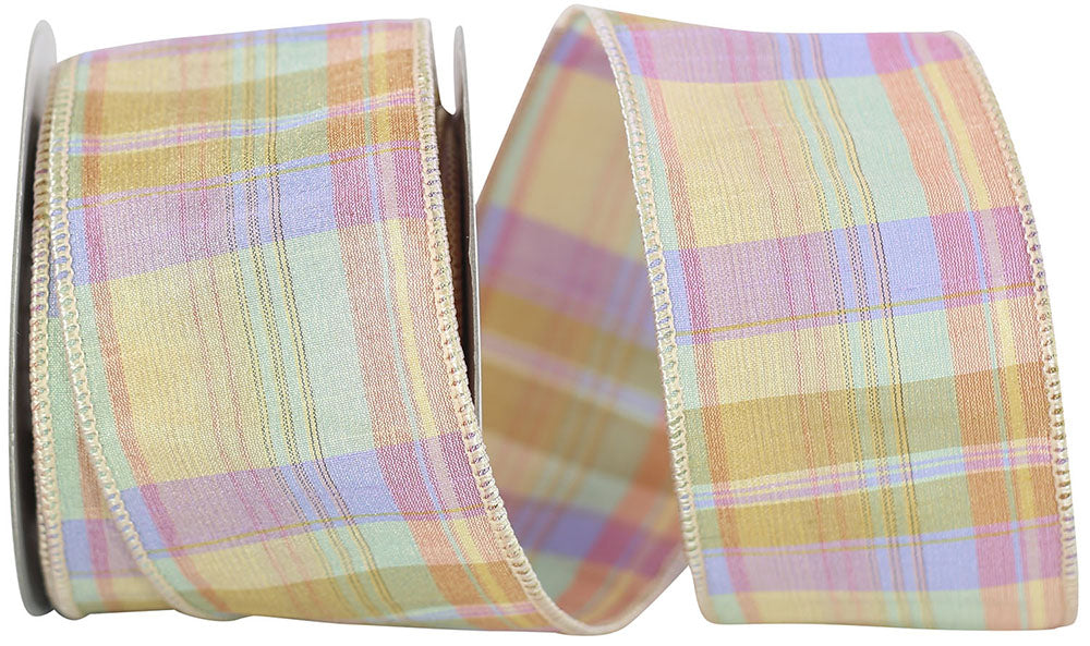 Plaid Sand Elegance Dupioni Wired Edge Ribbon 2-1/2 Inch