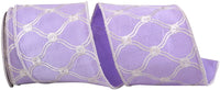 Lavender 4 Inch Embroidered Tress Dupioni Wired Edge Ribbon for Wreaths & Bows