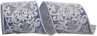 Denim Wired Edge Ribbon 4 Inch Dupioni Embroidered for Bows