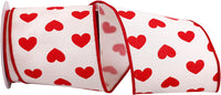 White Red 4 Inch Dupioni Hearts Wired Edge Ribbon for Wreaths & Bows