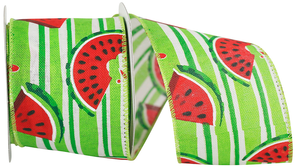 Multi 2-1 2 Inch Watermelon Fresh Wired Edge Ribbon for Wreaths & Bows