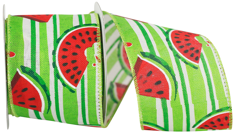 Multi 2-1 2 Inch Watermelon Fresh Wired Edge Ribbon for Wreaths & Bows