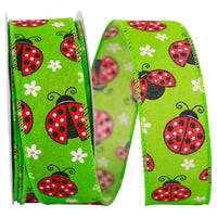 Apple 1-1 2 Inch Ladybugs Linen Wired Edge Ribbon for Wreaths & Bows