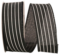 Black 1-1 2 Inch Thin Stripe Linen Solid Wired Edge Ribbon for Wreaths & Bows