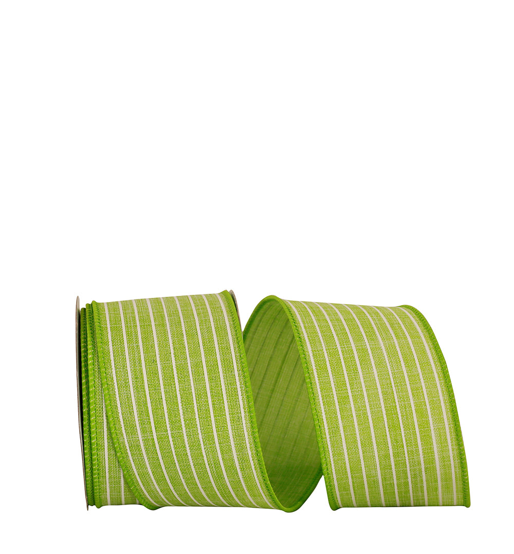 Apple 2-1 2 Inch Thin Stripe Linen Solid Wired Edge Ribbon for Wreaths & Bows