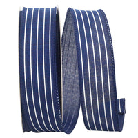 Navy 1-1 2 Inch Thin Stripe Linen Solid Wired Edge Ribbon for Wreaths & Bows