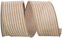 Natural 2-1 2 Inch Thin Stripe Linen Solid Wired Edge Ribbon for Wreaths & Bows