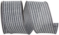 Grey 2-1 2 Inch Thin Stripe Linen Solid Wired Edge Ribbon for Wreaths & Bows