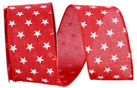 Red 2-1 2 Inch Stars Tossed Linen Wired Edge Ribbon for Wreaths & Bows